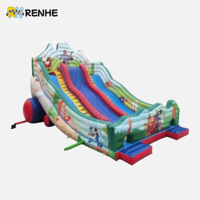 1 Jungle Themed Double Lane Rock Climbing Inflatable Dry Slide