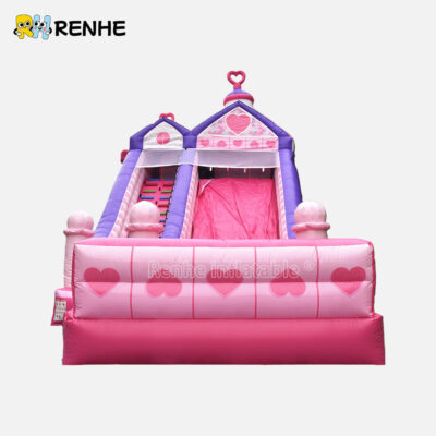 2 Customizable Cute Pink Princess Inflatable Play Slide for Kids