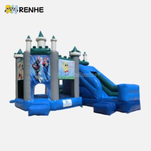 Hybrid Turreted Inflatable Play Castle with Blue Slide for Immersive Themed Celebrations