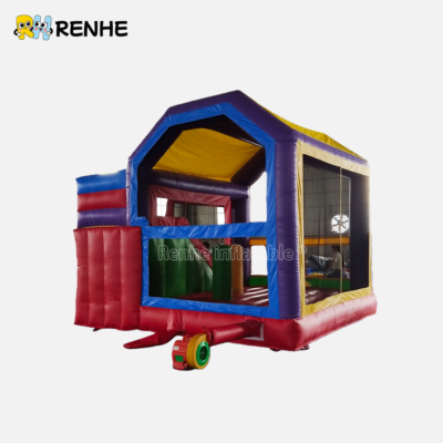 Rainbow Inflatable Bounce Combo House for Backyard Birthday Parties
