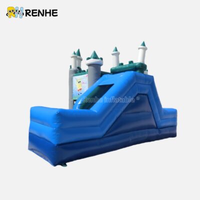 Hybrid Turreted Inflatable Play Castle with Blue Slide for Immersive Themed Celebrations