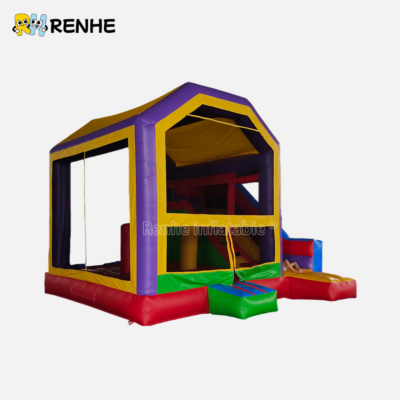 Rainbow Inflatable Bounce Combo House for Backyard Birthday Parties