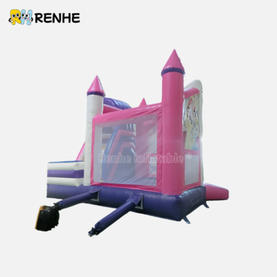 Pink Princess Castle Inflatable Bounce Castle with Slide for Girls Birthday Party