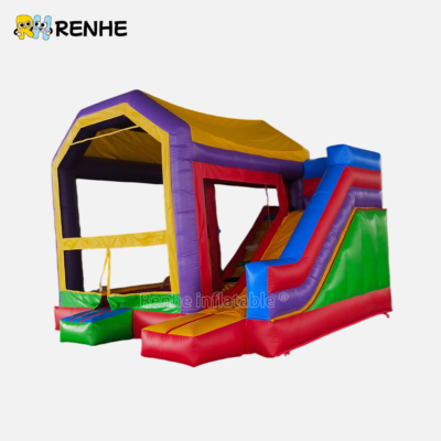 Rainbow Inflatable Bounce Combo House for Backyard Birthday Parties