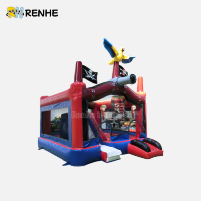 Pirate Ship Inflatable Bounce House with Slide for Backyard Recreation