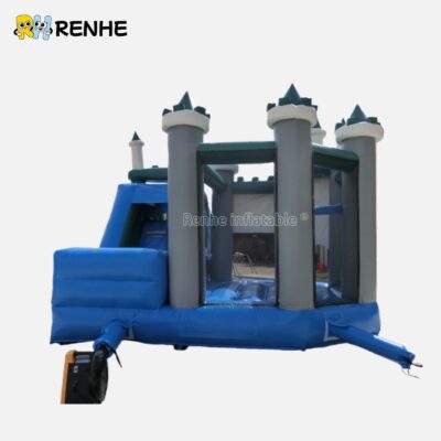 Hybrid Turreted Inflatable Play Castle with Blue Slide for Immersive Themed Celebrations