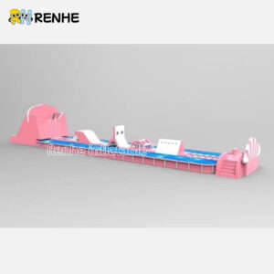 Modular Pink Inflatable Water Obstacle Course Components for Custom Aqua Parks