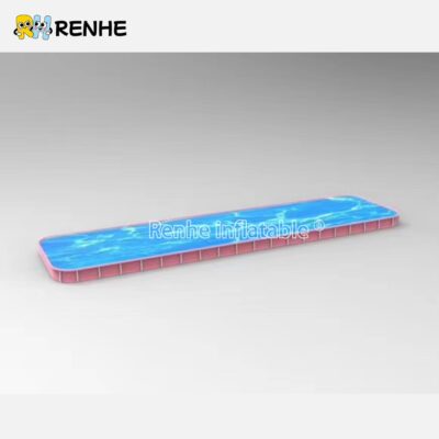 2 Modular Pink Inflatable Water Obstacle Course Components for Custom Aqua Parks