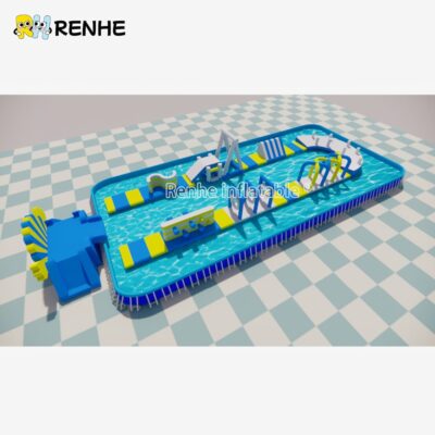 2 Commercial Grade U-Shaped Inflatable Water Park Obstacle Course for Lake & Pool