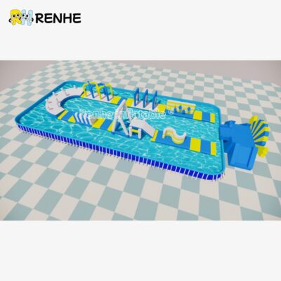 4 Commercial Grade U-Shaped Inflatable Water Park Obstacle Course for Lake & Pool