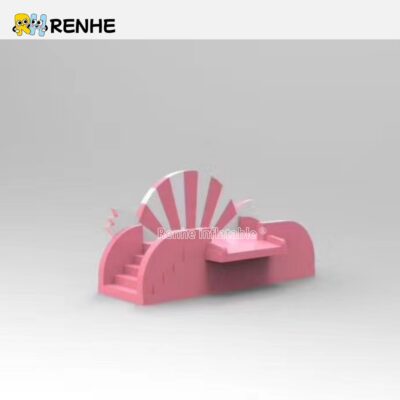 6 Modular Pink Inflatable Water Obstacle Course Components for Custom Aqua Parks